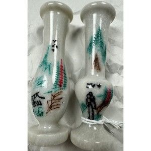 Vintage Chinese Etched Marble Vases Small 4.5 inches Decorative
